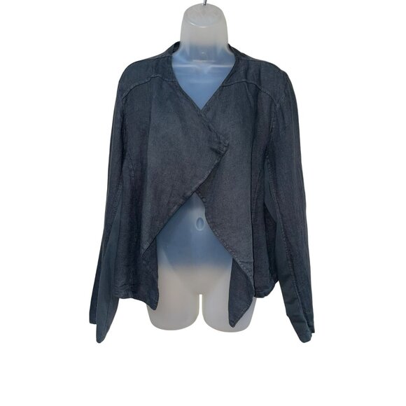 Tempo Paris 100% Linen Lightweight Waterfall Open Front Jacket Charcoal Gray Siz - Picture 2 of 8